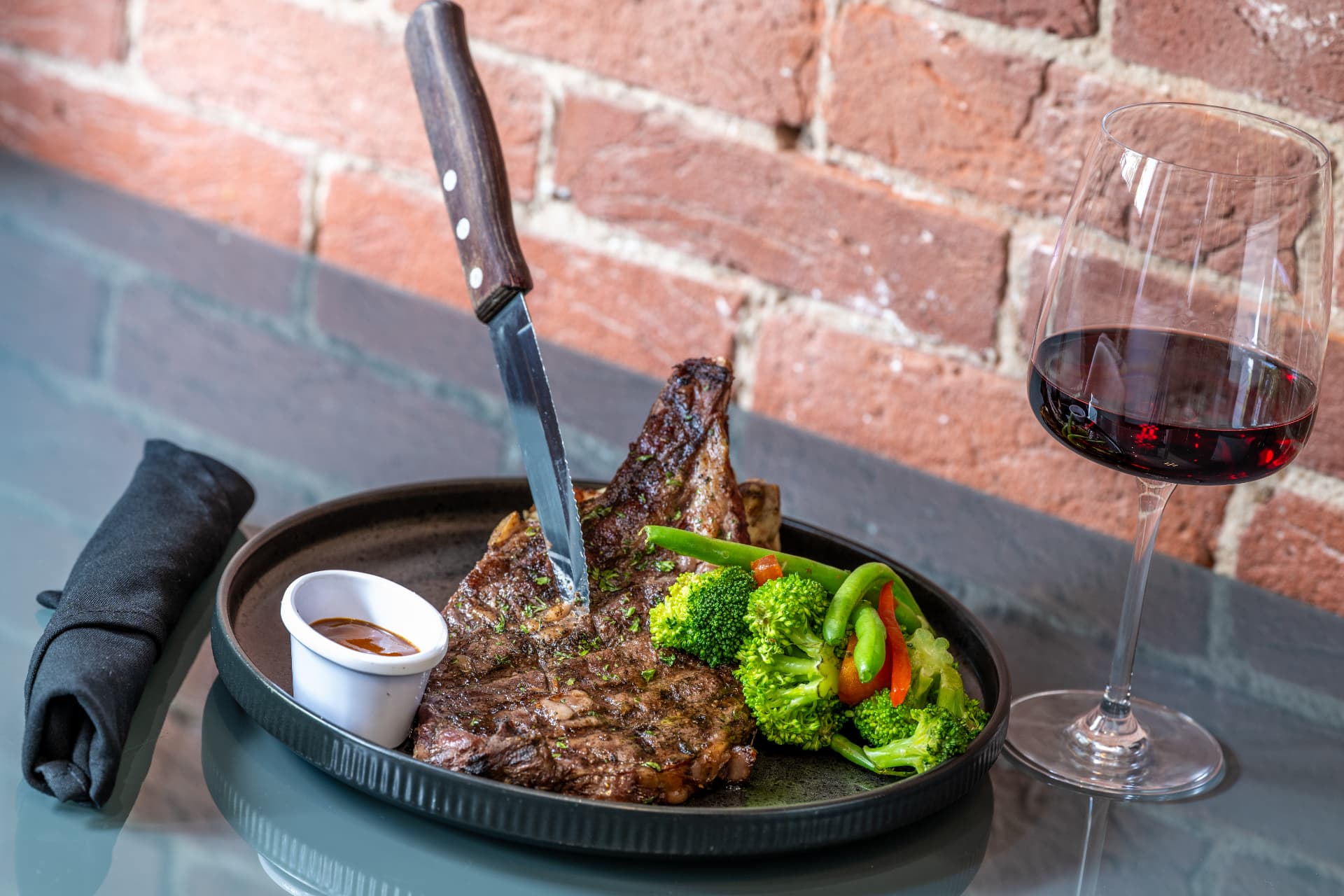 Ribeye steak at Five Oaks Taproom